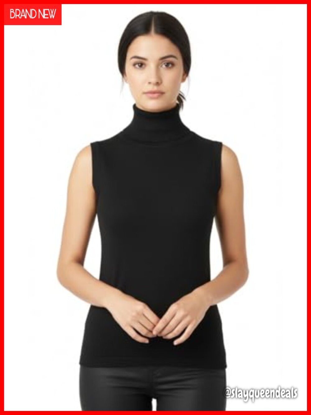 Sleeveless Rib-Knit Turtleneck Vest Slim Fit Layering Top